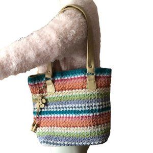 Crocheted striped bag purse satchel handbag